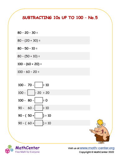 Subtracting tens up to 100 No.5