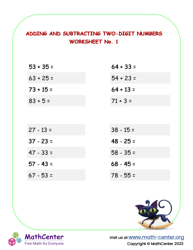 Adding and subtracting two-digit numbers No.1