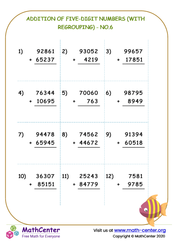 Addition of five-digit numbers (with regrouping ) - no.6