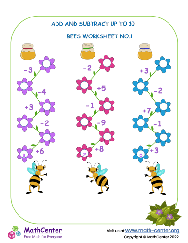 Addition and subtraction to 10 – Bees No.1 