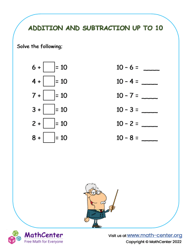 Addition and subtraction up to 10