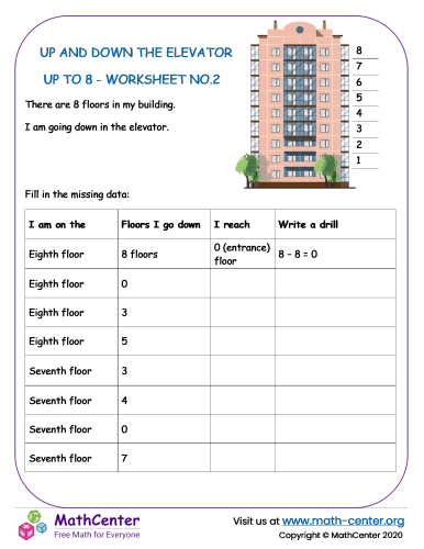 Up and down the elevator – up to 8 - Worksheet No.2