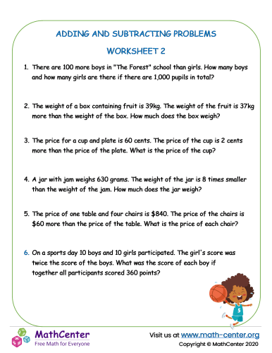 Addition and subtraction Problems Worksheet 4