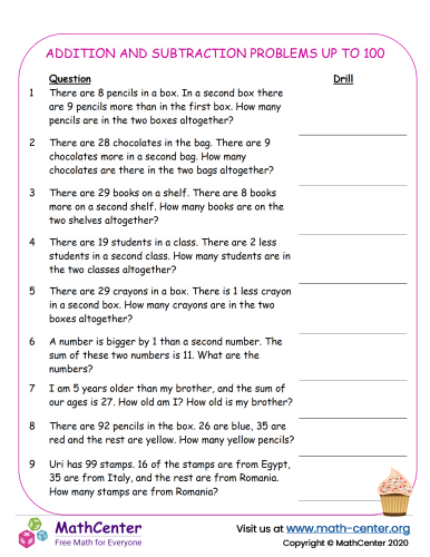 Addition and subtraction problems up to 100 - No.2