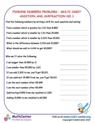 Finding number problems – Multi-digit Addition and subtraction No.1