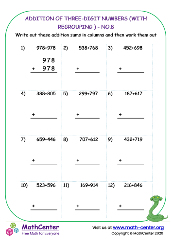 Addition of three-digit numbers (with regrouping ) - no.8