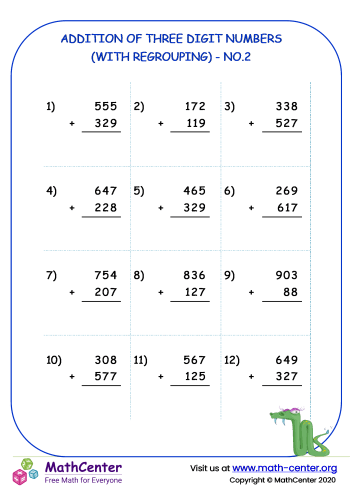 Addition of three-digit numbers (with regrouping ones) - no.2