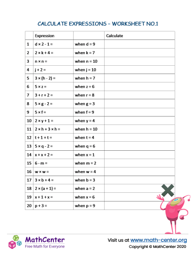 Calculate expressions - Worksheet no.1