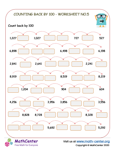 Count back by 100 - worksheet no.5