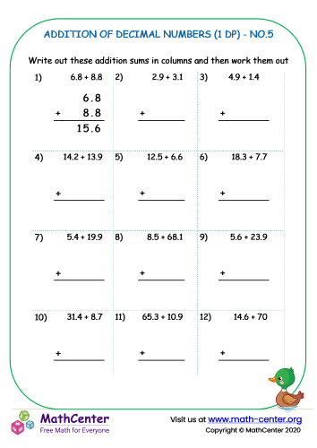 Addition of decimal numbers (1 dp) - no.5