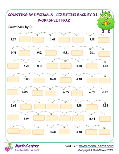 Counting by decimals - counting back by 0.1 - worksheet no.2.docx
