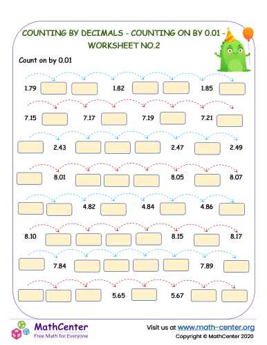 Counting by decimals - counting on by 0.01 - worksheet no.2.docx