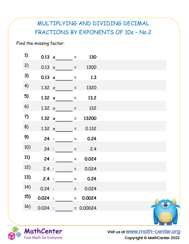 Multiplying And Dividing Decimal Fractions By Exponents Of 10S - No.2