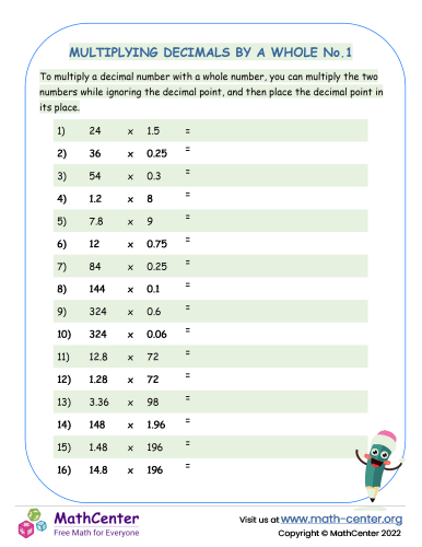 Multiplying Decimals by a whole No.1