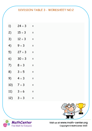 Division table 3 - worksheet no.2