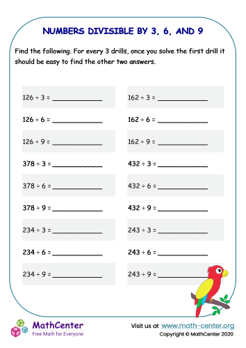 Numbers divisible by 3, 6 and 9