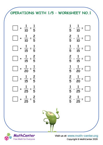 Operations with 1/5 - Worksheet No.1