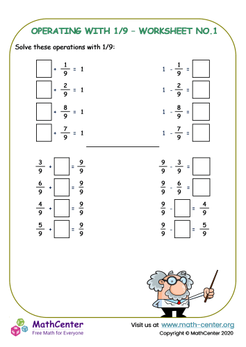 Operations with 1/9 - Worksheet No.1