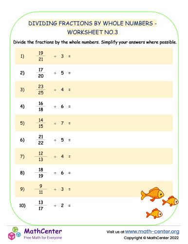 Dividing Fractions by Whole Numbers - Worksheet no.3