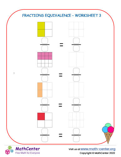 Fraction equivalence (with diagrams) - Worksheet 3