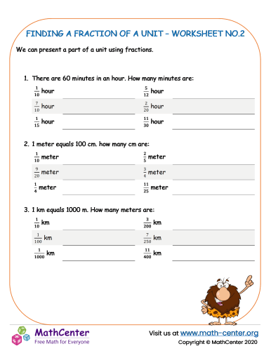 Finding a fraction of a unit - worksheet 2