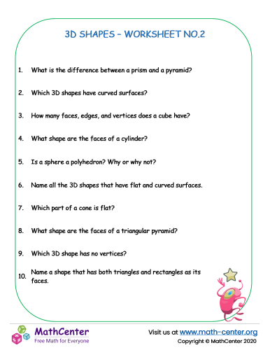 3D shapes properties Worksheet no.2