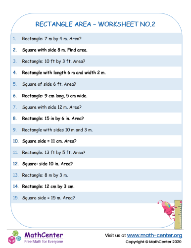 Rectangle area - Worksheet no.2