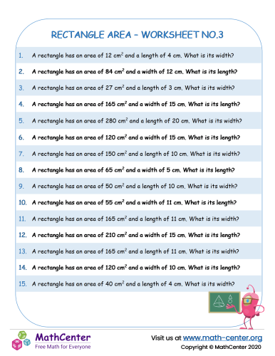 Rectangle area - Worksheet no.3