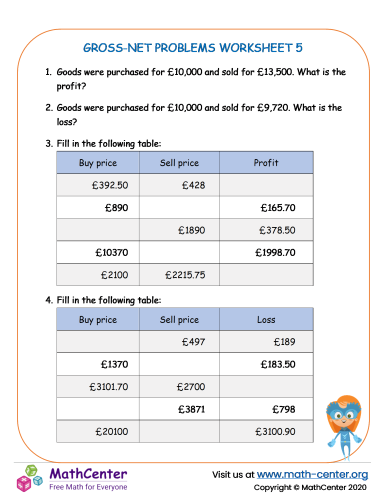 Gross Net problems worksheet 5