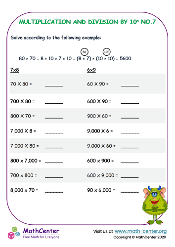 Multiplication and division by tens - Worksheet No.7