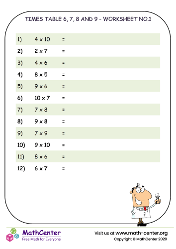 Times Tables Chart No Answers Times Tables Worksheets