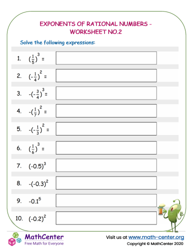 Exponents of Rational Numbers - Worksheet no.2