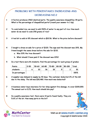 Problems with percentages increase and decrease no.2