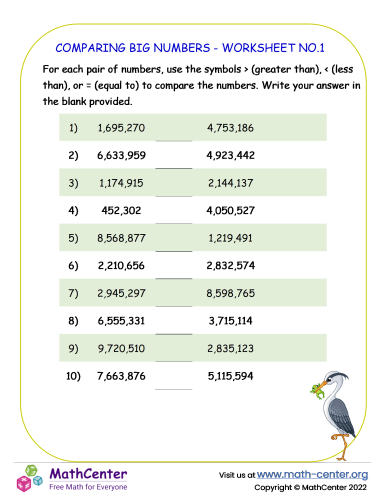 Comparing big numbers - worksheet no.1