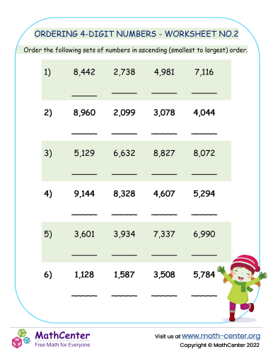 Ordering 4-Digit Numbers - Worksheet No.2