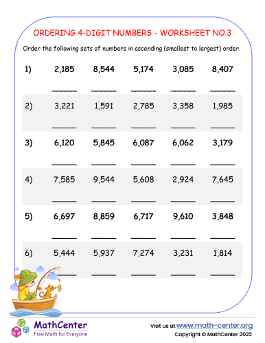 Ordering 4-Digit Numbers - Worksheet No.3