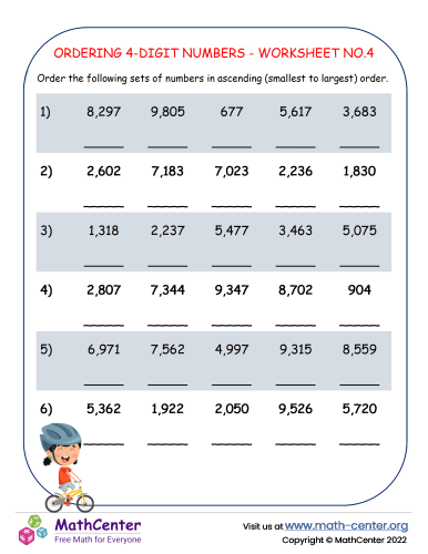Ordering 4-Digit Numbers - Worksheet No.4