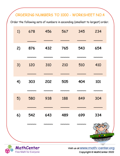 Ordering Numbers To 1000 - Worksheet No.4