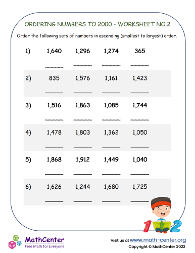 Ordering Numbers To 2000 - Worksheet No.2