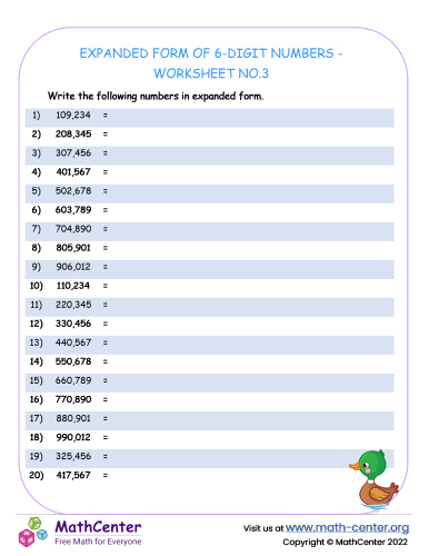 Expanded Form of 6-Digit Numbers - Worksheet no.3