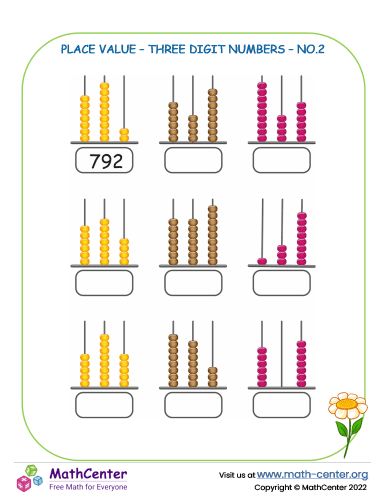 Place Value Three Digit Numbers - Abacus No.2