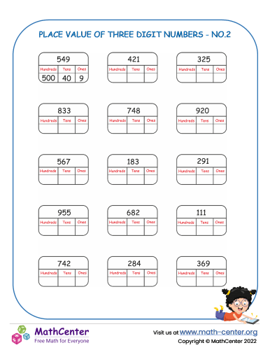 Place Value Of Three Digit Numbers - No.2 