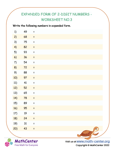 Expanded Form of 2-Digit Numbers - Worksheet no.3