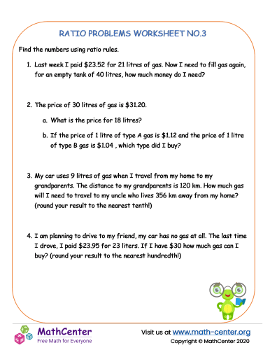 Ratio problems worksheet no3