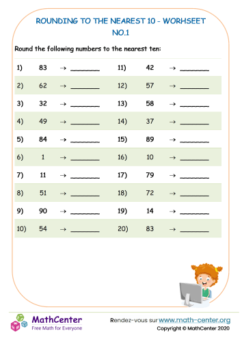 Rounding to the nearest 10 - worksheet no.1