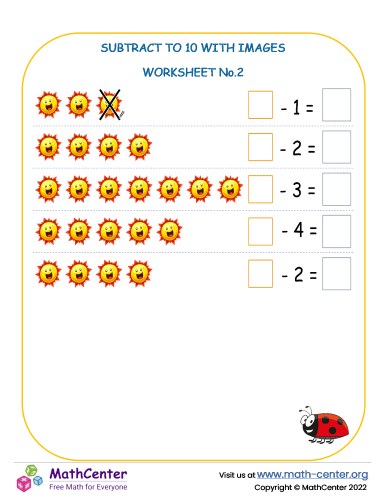 Subtract To 10 With Images – Worksheet No.2