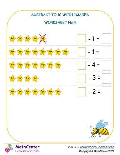 Subtract To 10 With Images – Worksheet No.4