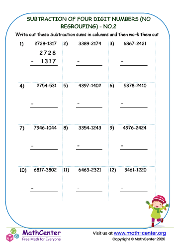 Subtraction of four  digit numbers (no regrouping) - no.2