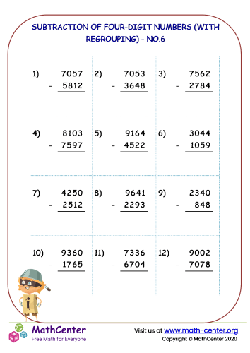 Subtraction of four-digit numbers (with regrouping ) - no.6
