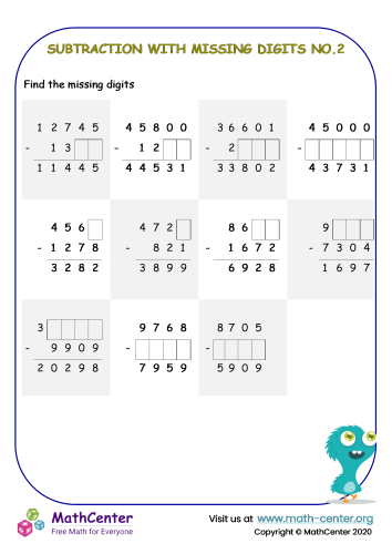 Subtraction with missing digits No.2